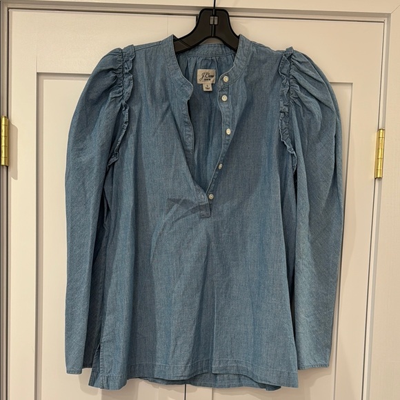 J Crew Puff-sleeve chambray top - Picture 1 of 5